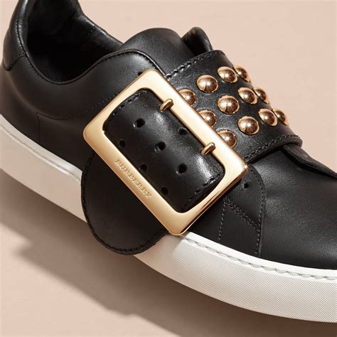 burberry oversize buckle and stud detail leather trainers|Women’s Designer Sneakers .